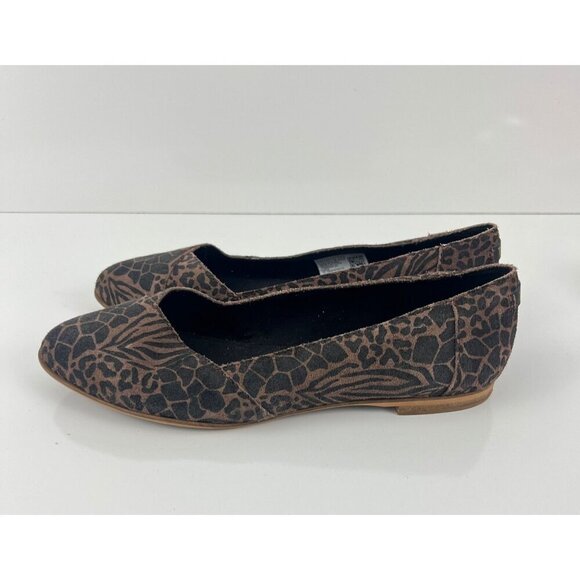 TOMS Womens Julie Leopard Suede Flats Slip On W 7.5 Shoes Black Brown - Picture 6 of 8